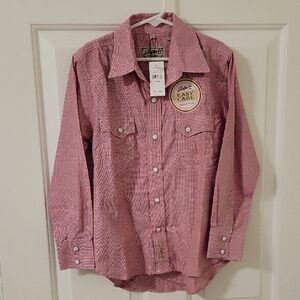 NWT Rafter C Boys Cowboy Faux Pearl Snap Red And White Shirt Size M (8)